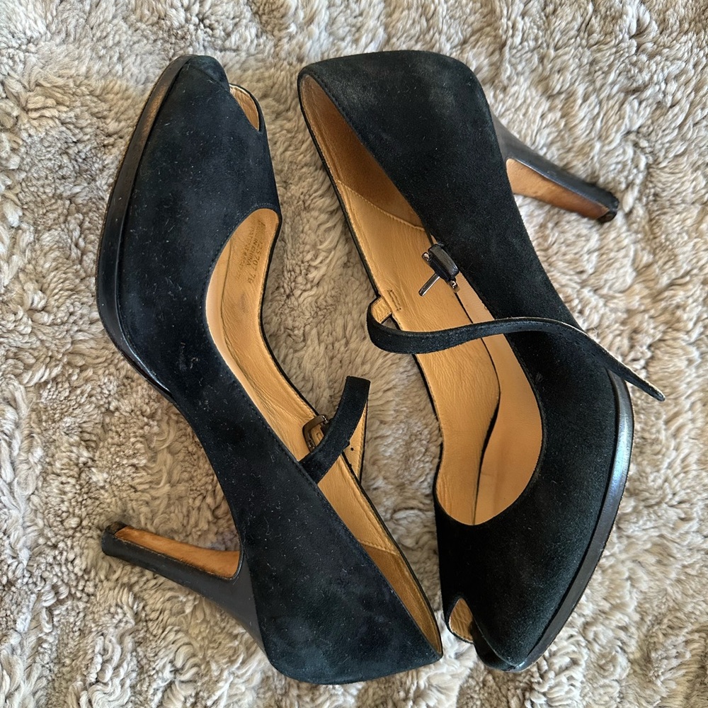 Cole Haan Nike Air Black Suede Peep Toe Mary Jane heels